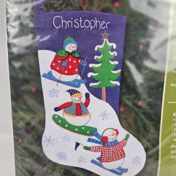 Debbie Mumm Felt Stocking Craft Kit Winter Games Christmas Holiday Blue White - Picture 2 of 9